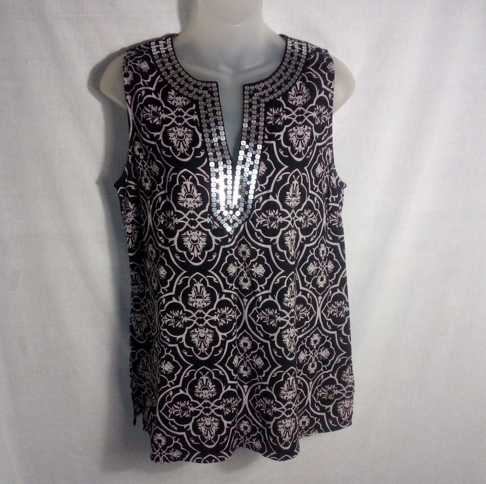CAROLE LITTLE BLACK AND GREY TOP SIZE M